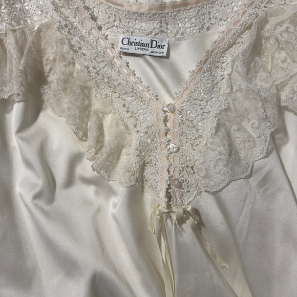 Dior Other - Dior Cream Satin Lace-Trim Chemise with Pearlescent Buttons